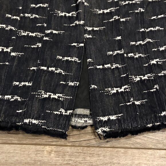 Nanette Lepore Pencil Skirt 2 Dark Blue White Textured Raw Hem Cotton Linen - Picture 9 of 13